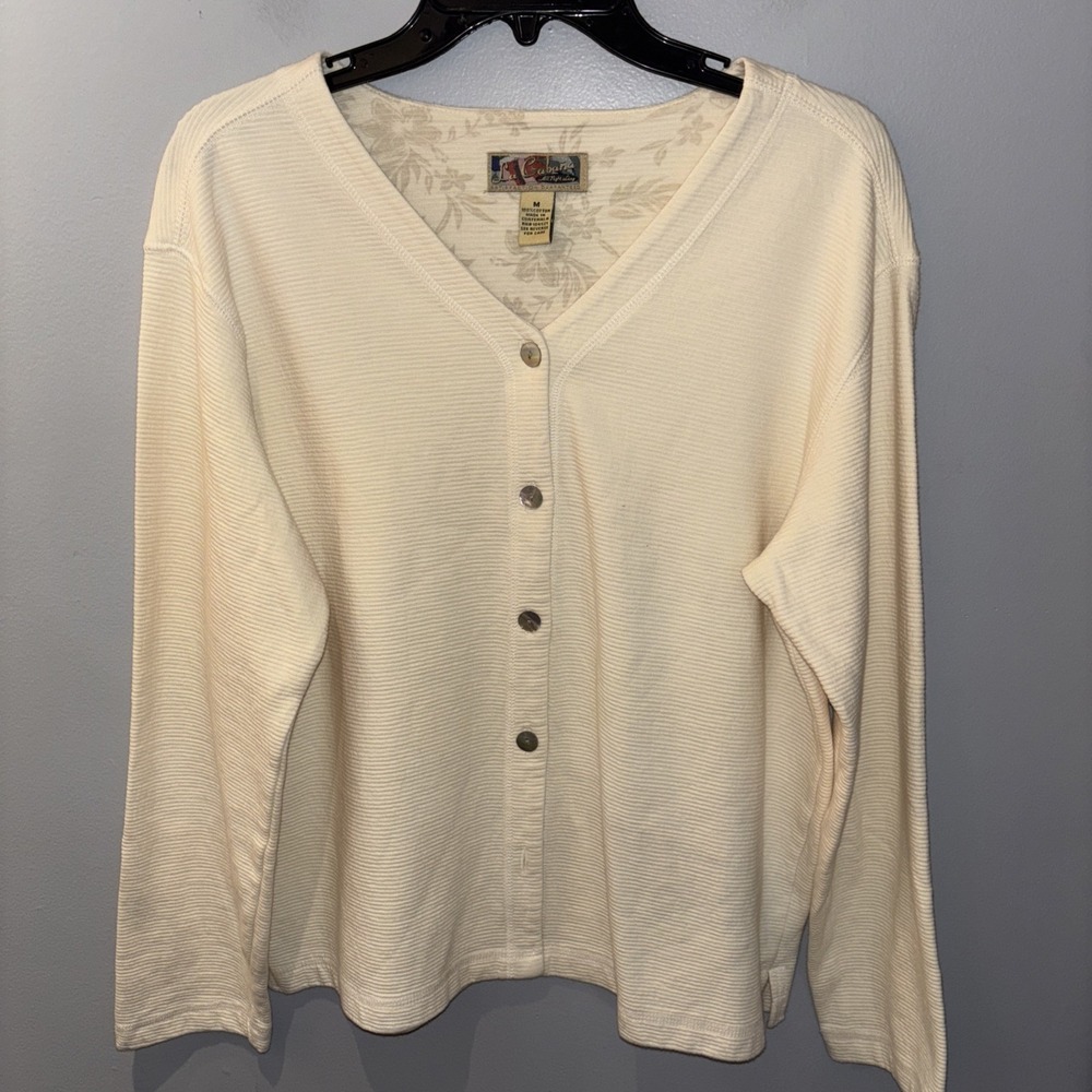 La Cabana Cream‎  Cardigan Sz M Cotton Button Down Beach Cottage Core